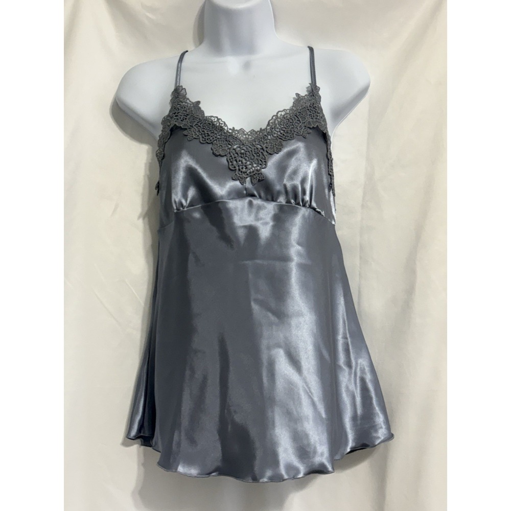Y2K Satin Lace Camisole Vintage Style Blue/Grey Women Size Small Whimsigoth